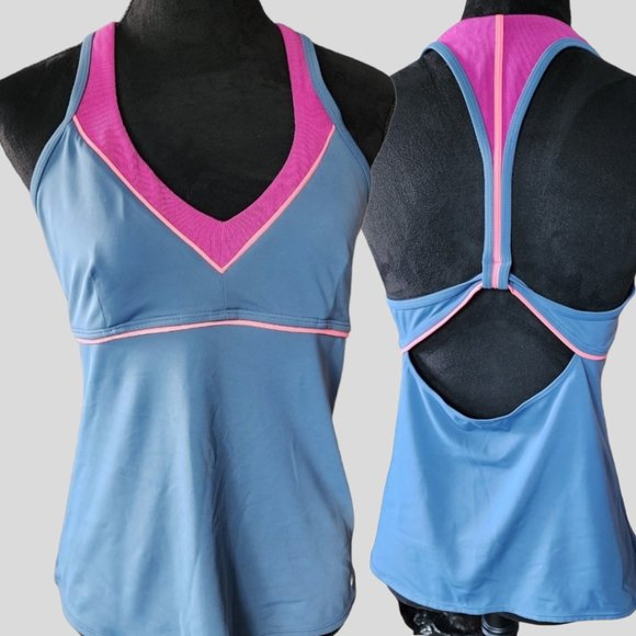 NIKE SWIM TOP (14) Women's Racerback V-Neck Blue/Pink Swim Top - Picture 7 of 7